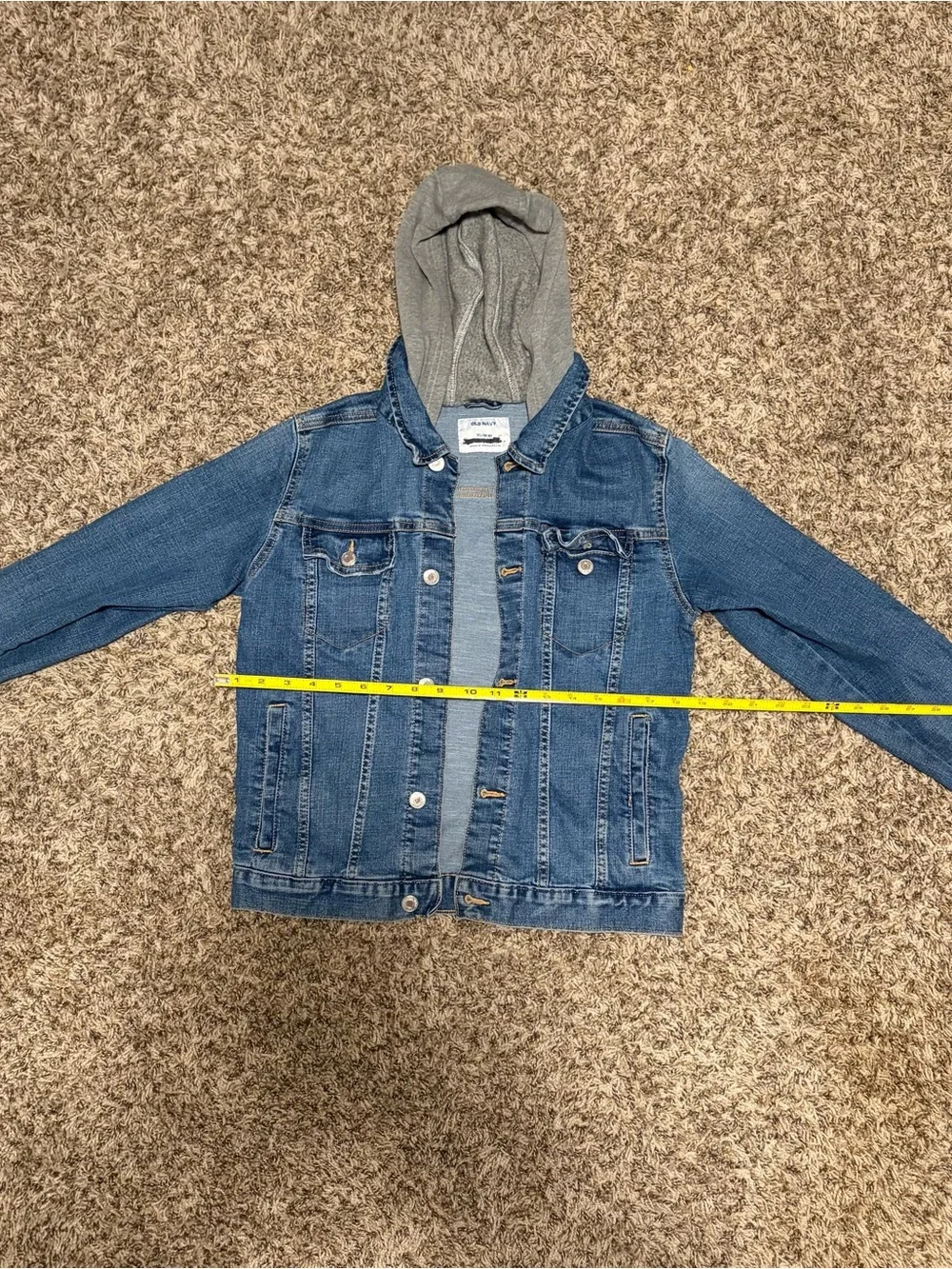 GAP Blue Denim Jacket with Gray Hooded Lining